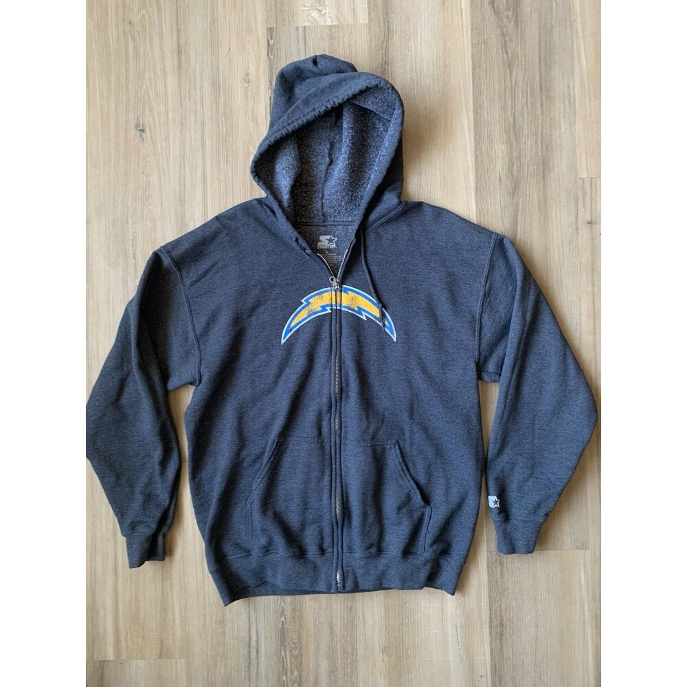 CHARGERS NFL Licensed Starter Brand Hooded Jacket Full Zip GRAY Large
